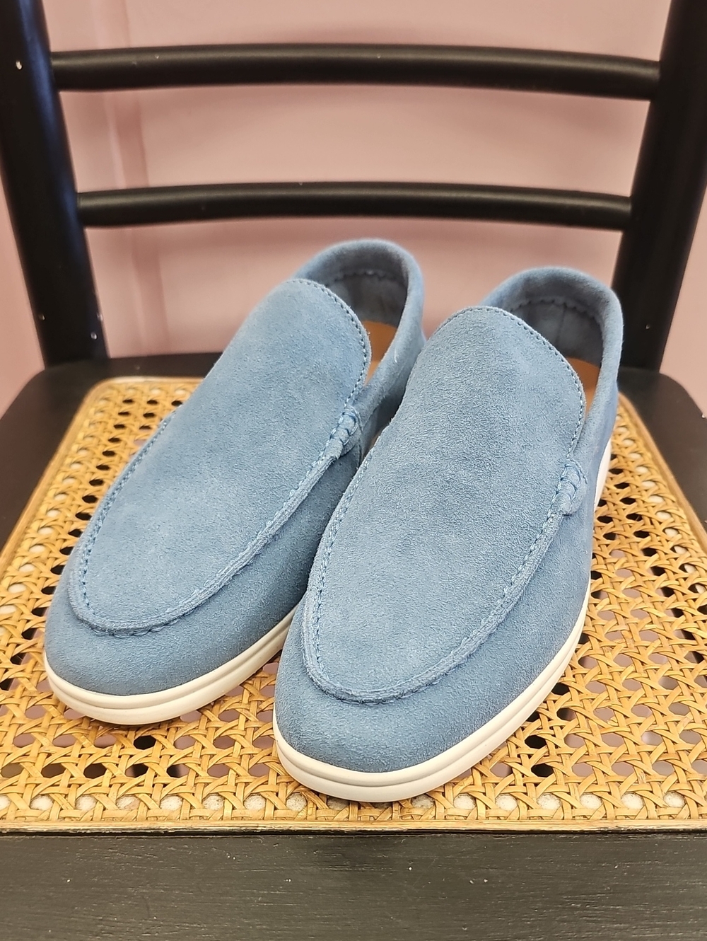 Men's Suede Slip-On Loafers in Light Blue, Unisex